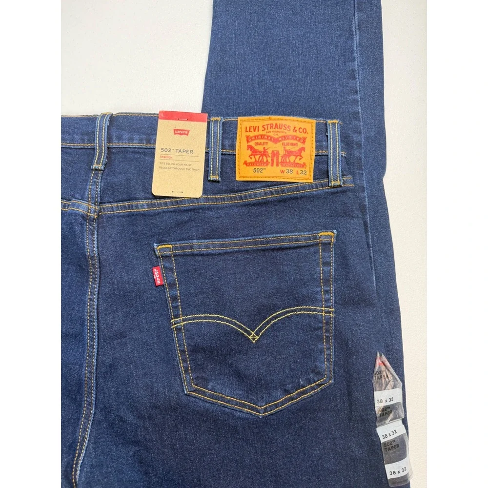 NWT Levis 502 Taper Mens Dark Indigo Stretch Denim Jeans 38x32 NEW